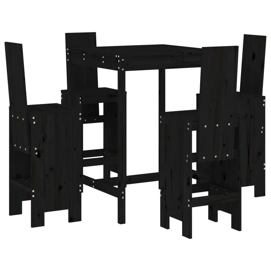 Ensemble de bar de jardin 5 pcs noir bois de pin massif - 2