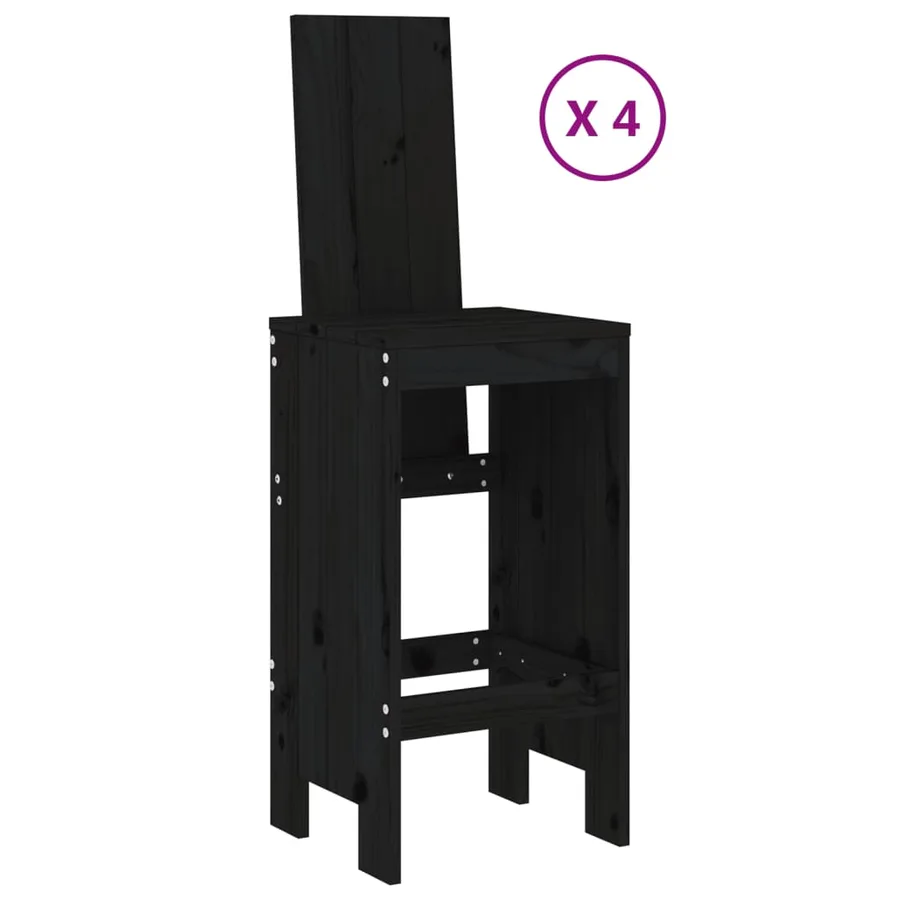 Ensemble de bar de jardin 5 pcs noir bois de pin massif - 3