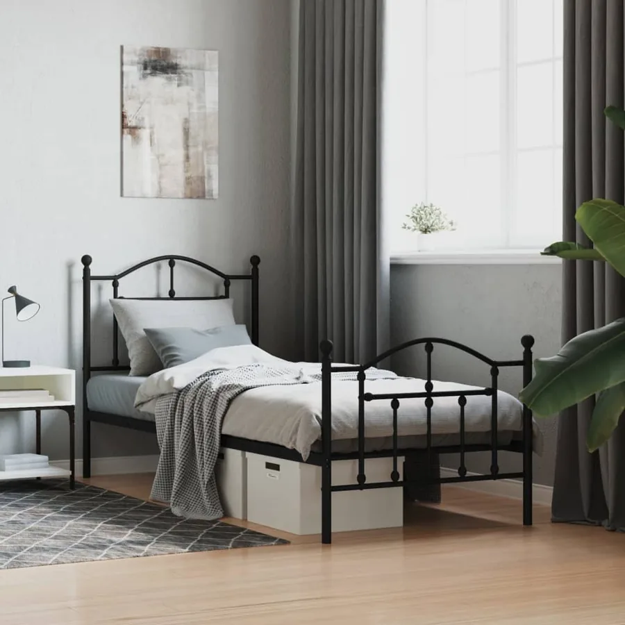 Cadre de lit métal sans matelas avec pied de lit noir 80x200 cm