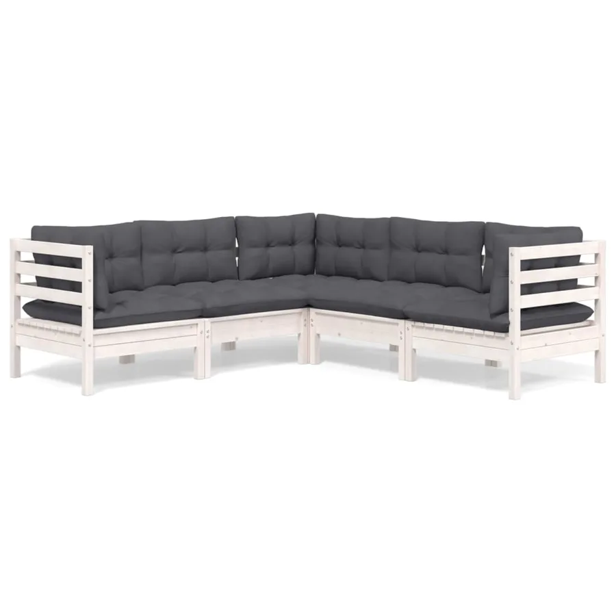 Salon de jardin 5 pcs avec coussins blanc bois de pin solide - 2