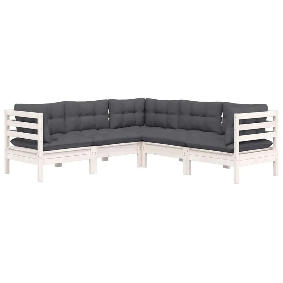 Salon de jardin 5 pcs avec coussins blanc bois de pin solide - 3