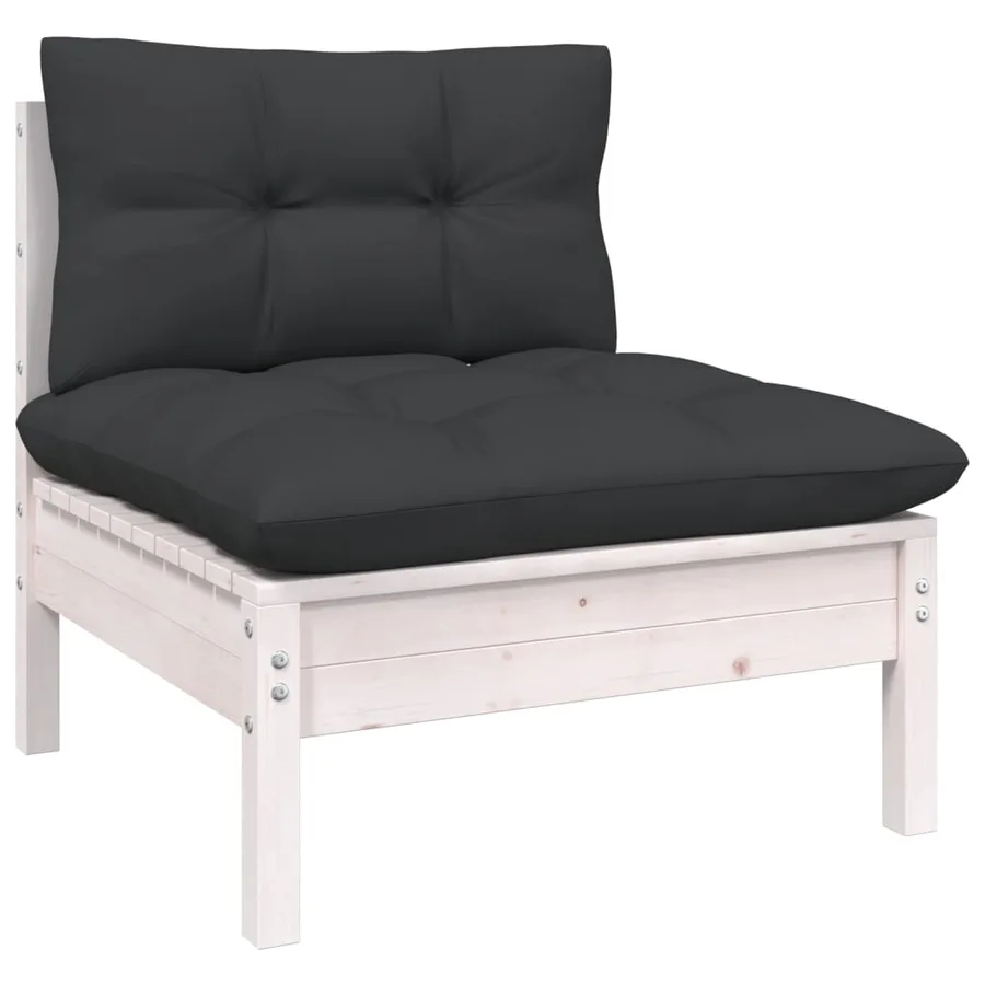 Salon de jardin 5 pcs avec coussins blanc bois de pin solide - 4
