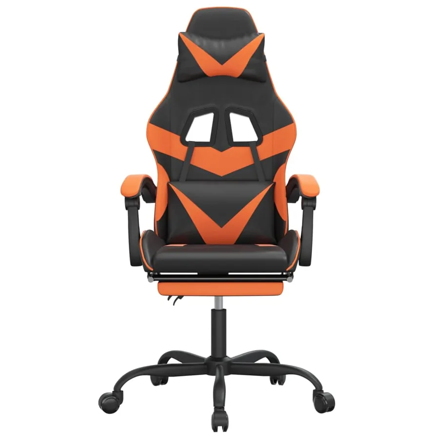 Chaise de jeu avec repose-pied Noir et orange Similicuir - 3
