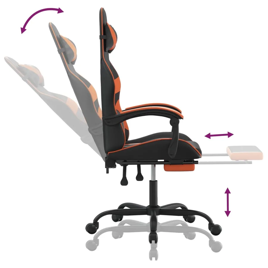 Chaise de jeu avec repose-pied Noir et orange Similicuir - 7