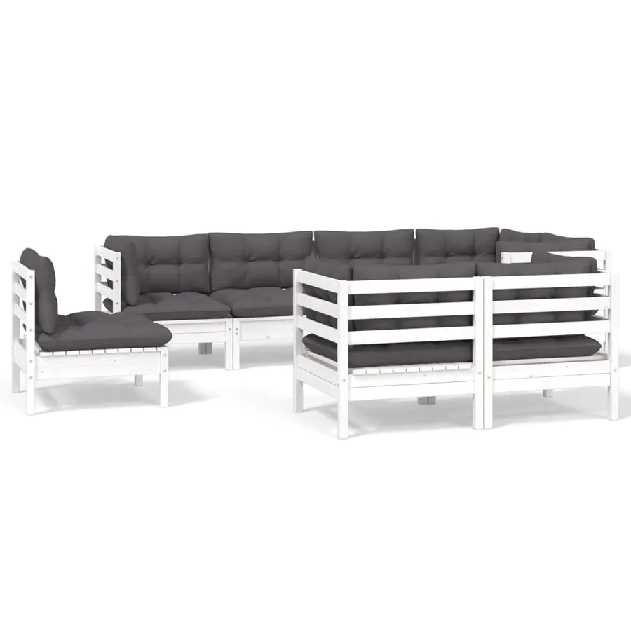 Salon de jardin 8 pcs avec coussins blanc bois de pin massif - 2