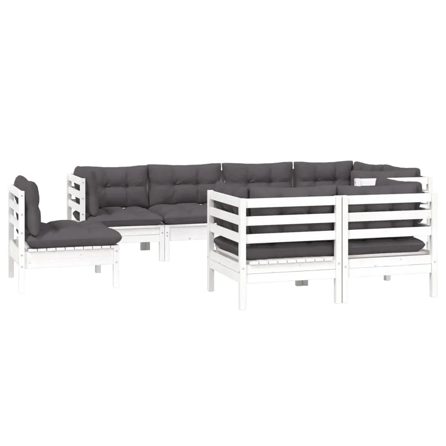 Salon de jardin 8 pcs avec coussins blanc bois de pin massif - 3