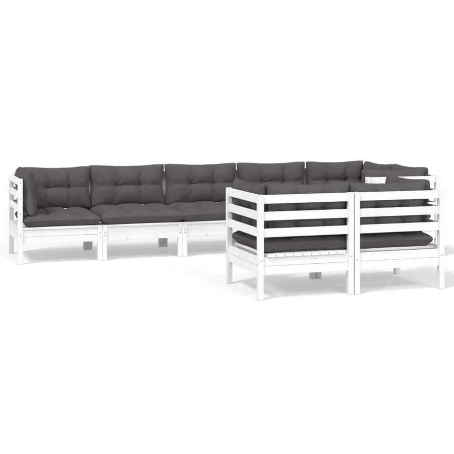Salon de jardin 8 pcs avec coussins blanc bois de pin massif - 2