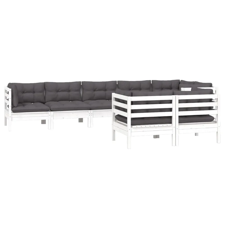 Salon de jardin 8 pcs avec coussins blanc bois de pin massif - 3