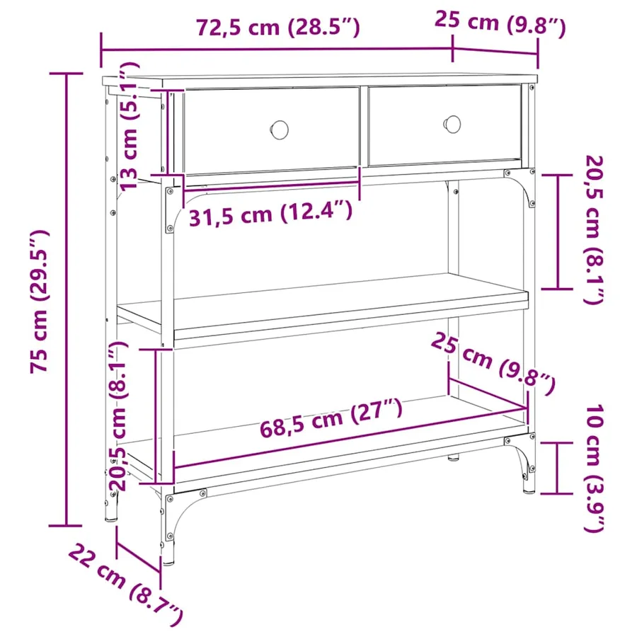 Table console chêne fumé 72,5x25x75 cm bois d'ingénierie - 10