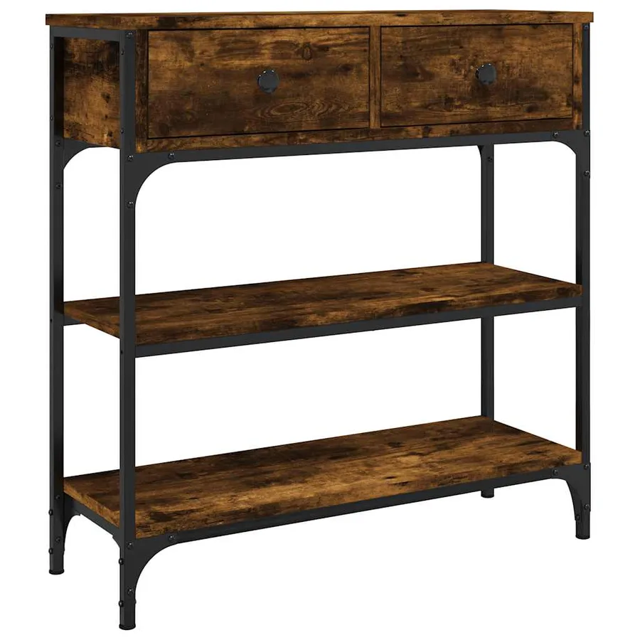 Table console chêne fumé 72,5x25x75 cm bois d'ingénierie - 2