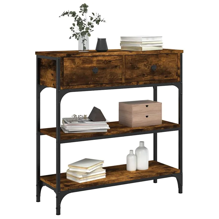 Table console chêne fumé 72,5x25x75 cm bois d'ingénierie - 3