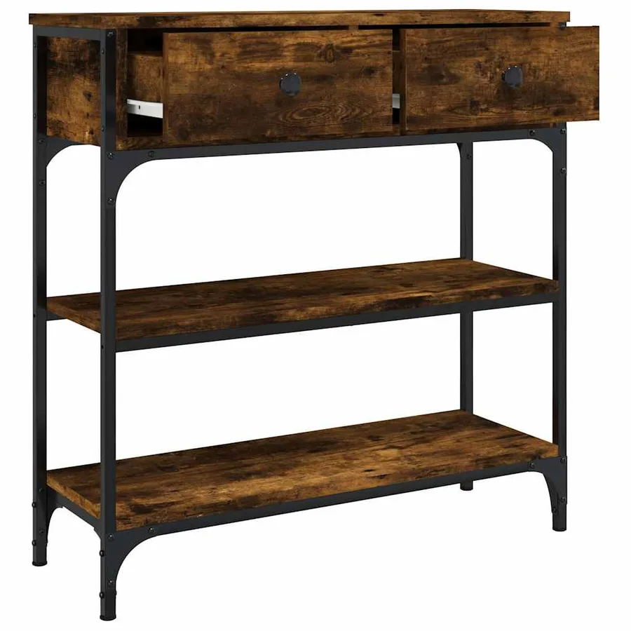 Table console chêne fumé 72,5x25x75 cm bois d'ingénierie - 4
