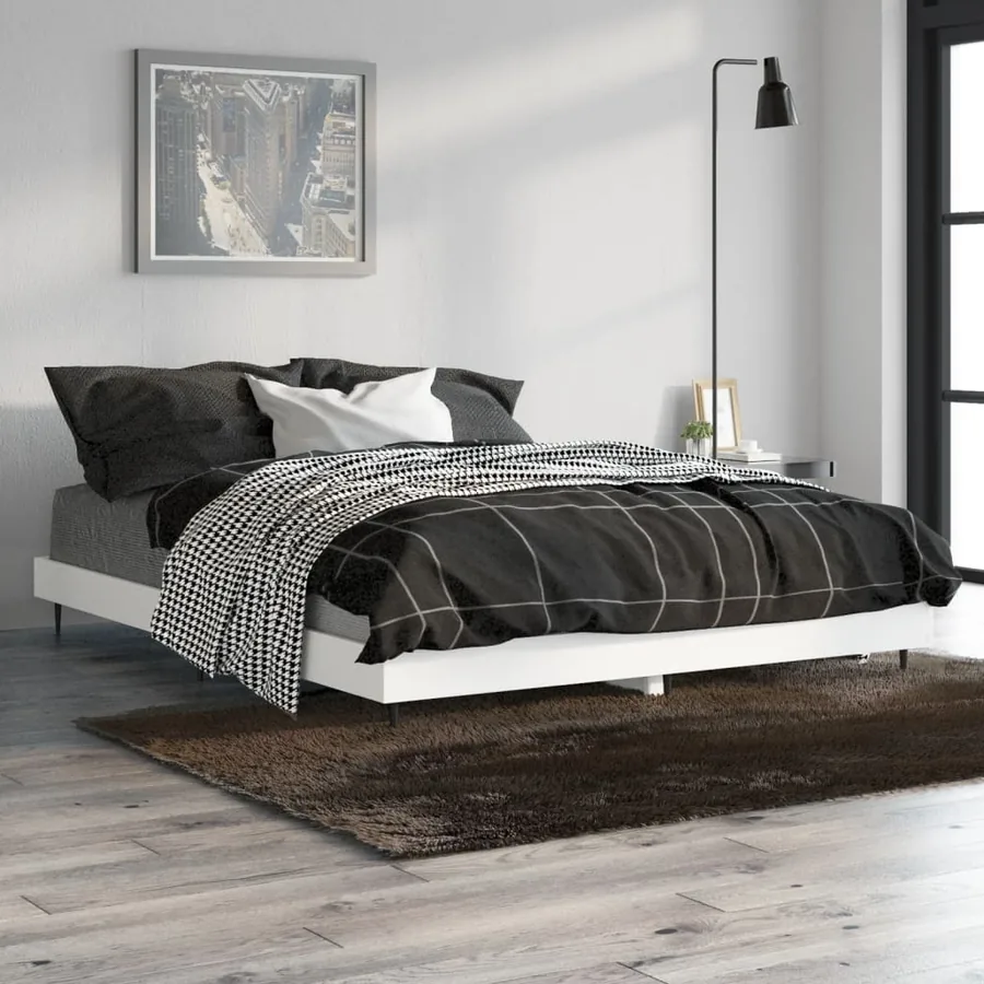 Cadre de lit sans matelas blanc 135x190 cm bois d'ingénierie - 4