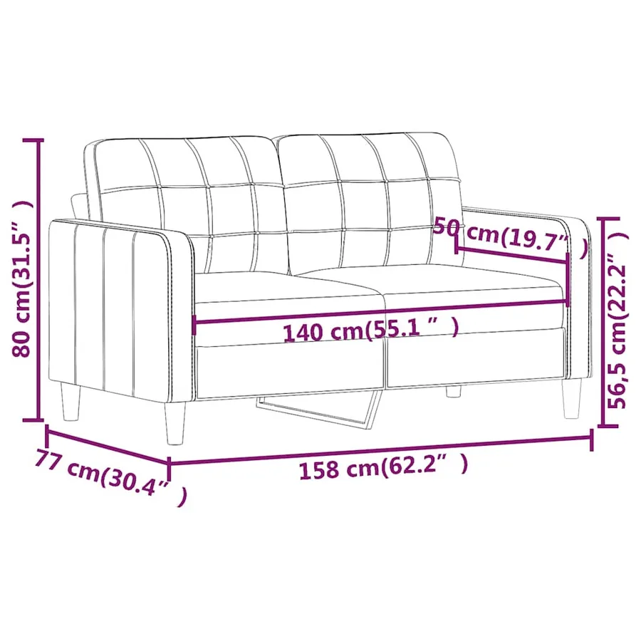 Canapé à 2 places Rouge bordeaux 140 cm Tissu - 8