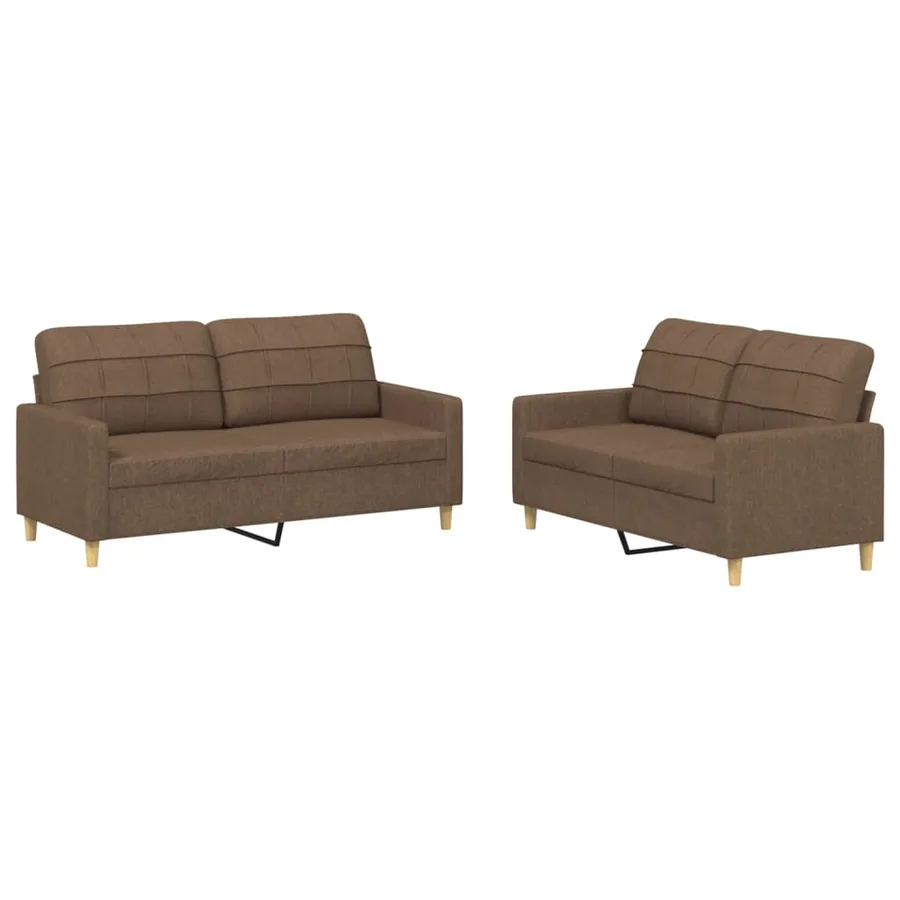 Ensemble de canapés 2 pcs avec coussins Marron Tissu - 2