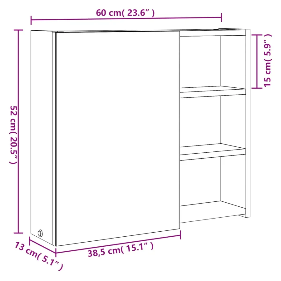 Armoire de salle de bain à miroir avec LED blanc 60x13x52 cm - 12