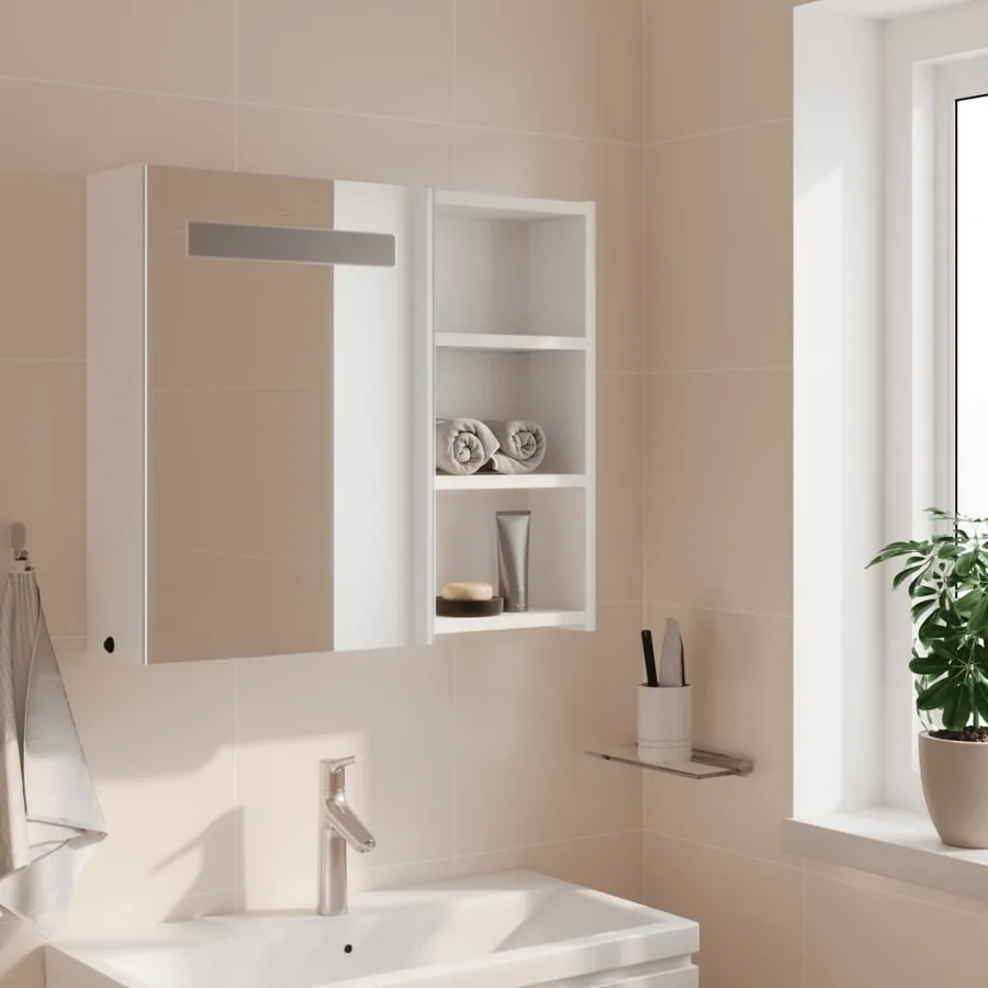 Armoire de salle de bain à miroir avec LED blanc 60x13x52 cm - 3