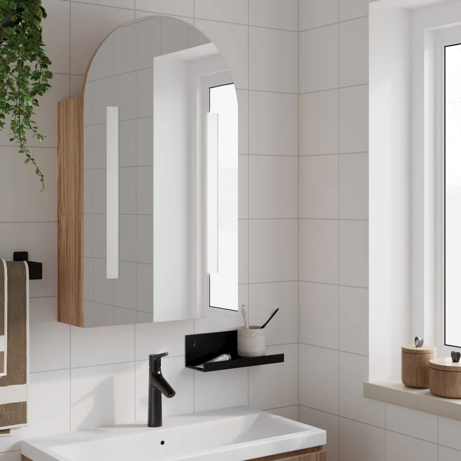 Armoire de bain à miroir avec LED arquée chêne 42x13x70 cm - 3