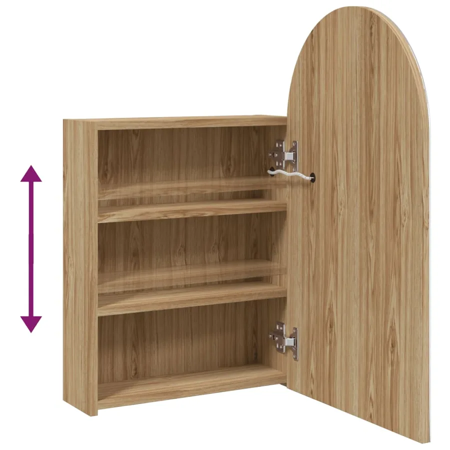 Armoire de bain à miroir avec LED arquée chêne 42x13x70 cm - 9