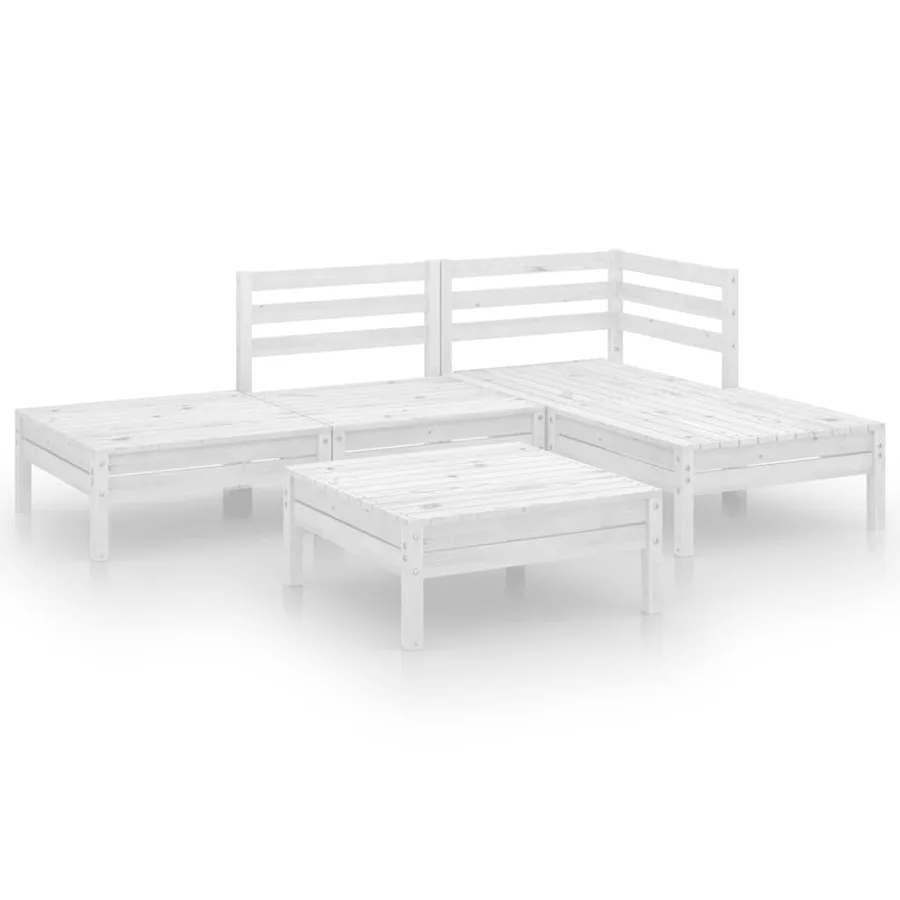 Salon de jardin 5 pcs Bois de pin massif Blanc - 2