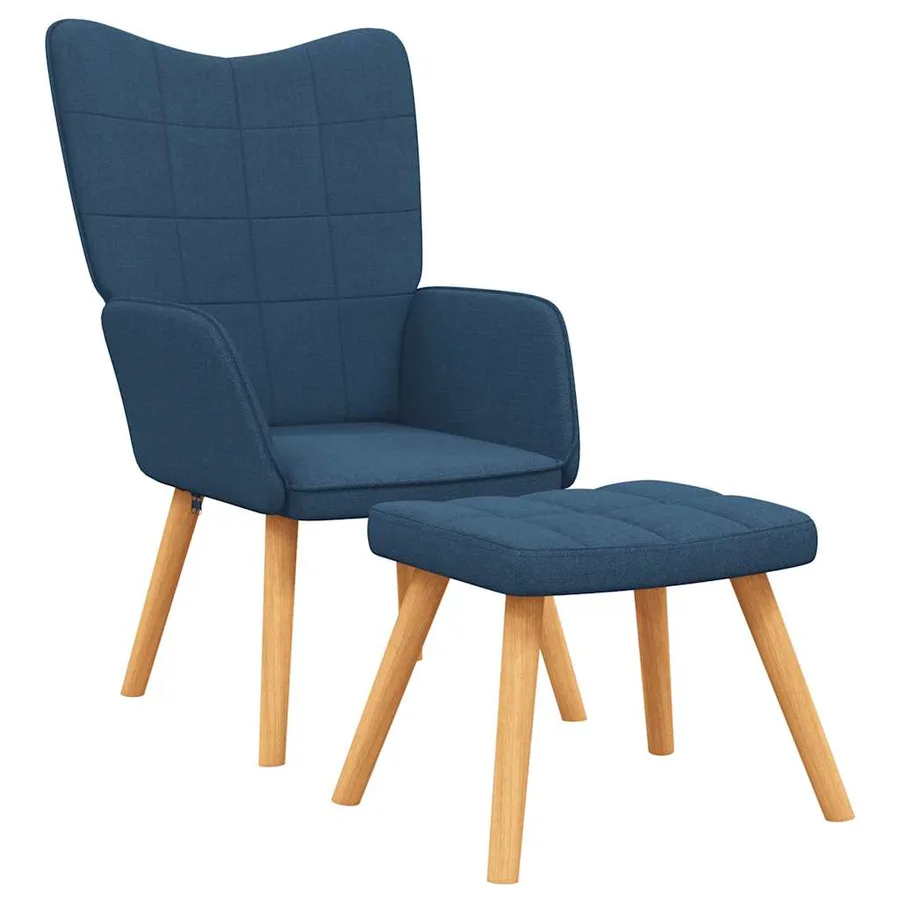 Chaise de relaxation avec tabouret Bleu Tissu - 2