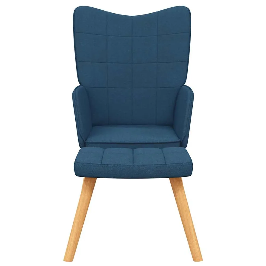 Chaise de relaxation avec tabouret Bleu Tissu - 3