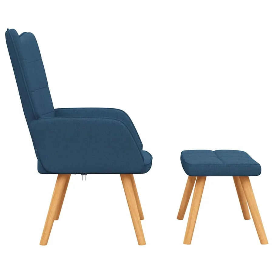 Chaise de relaxation avec tabouret Bleu Tissu - 4
