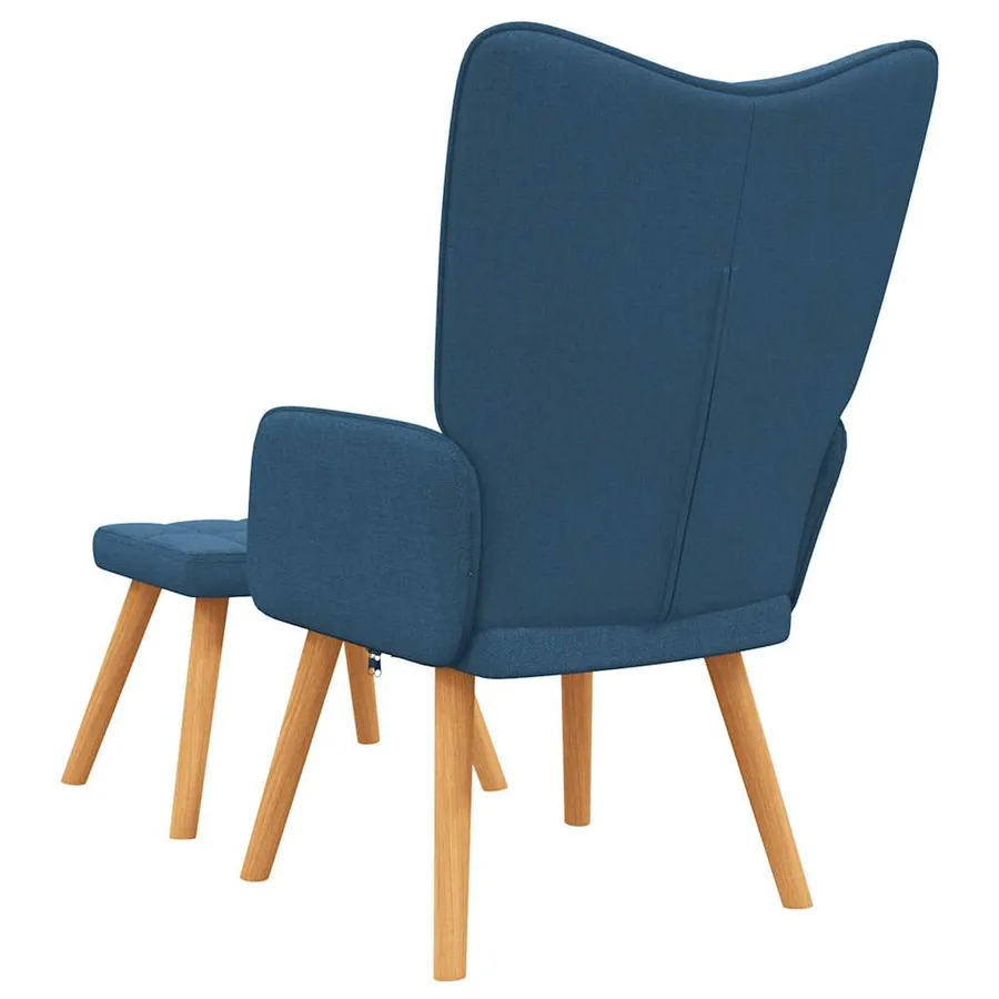 Chaise de relaxation avec tabouret Bleu Tissu - 5