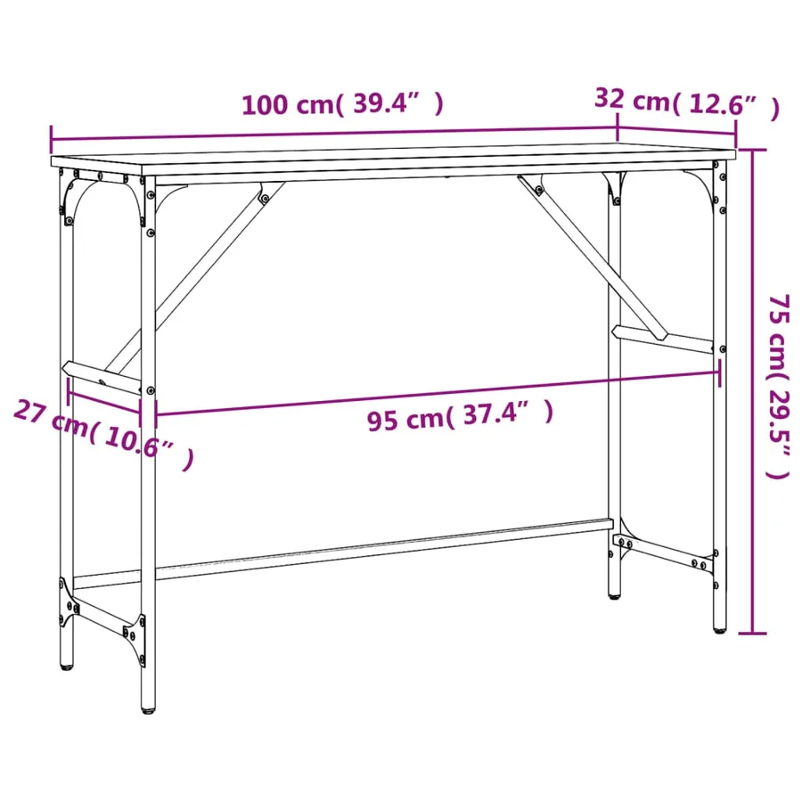 Table console chêne sonoma 100x32x75 cm bois d'ingénierie - 9