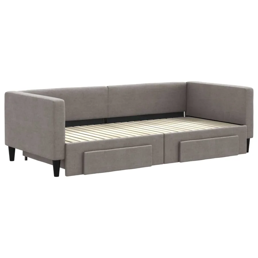 Lit de jour avec gigogne et tiroirs sans matelas taupe 90x200cm - 3