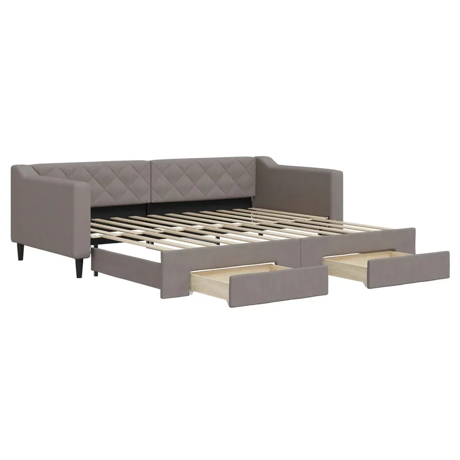Lit de jour avec gigogne et tiroirs sans matelas taupe 90x200cm - 2