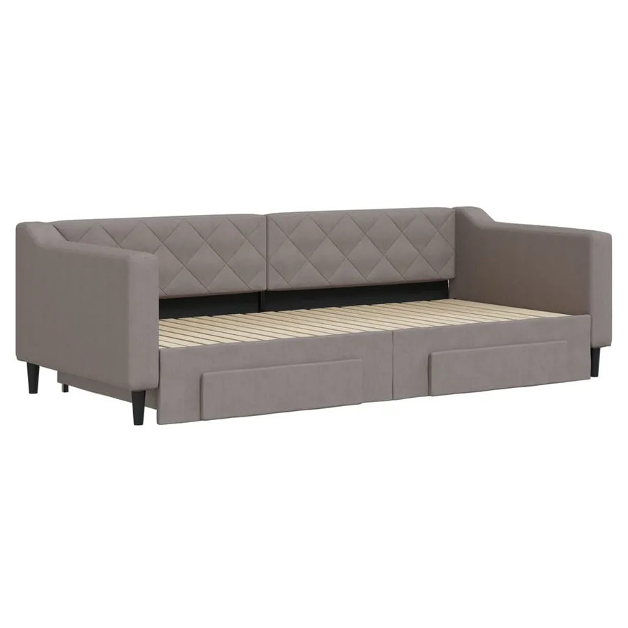 Lit de jour avec gigogne et tiroirs sans matelas taupe 90x200cm - 3