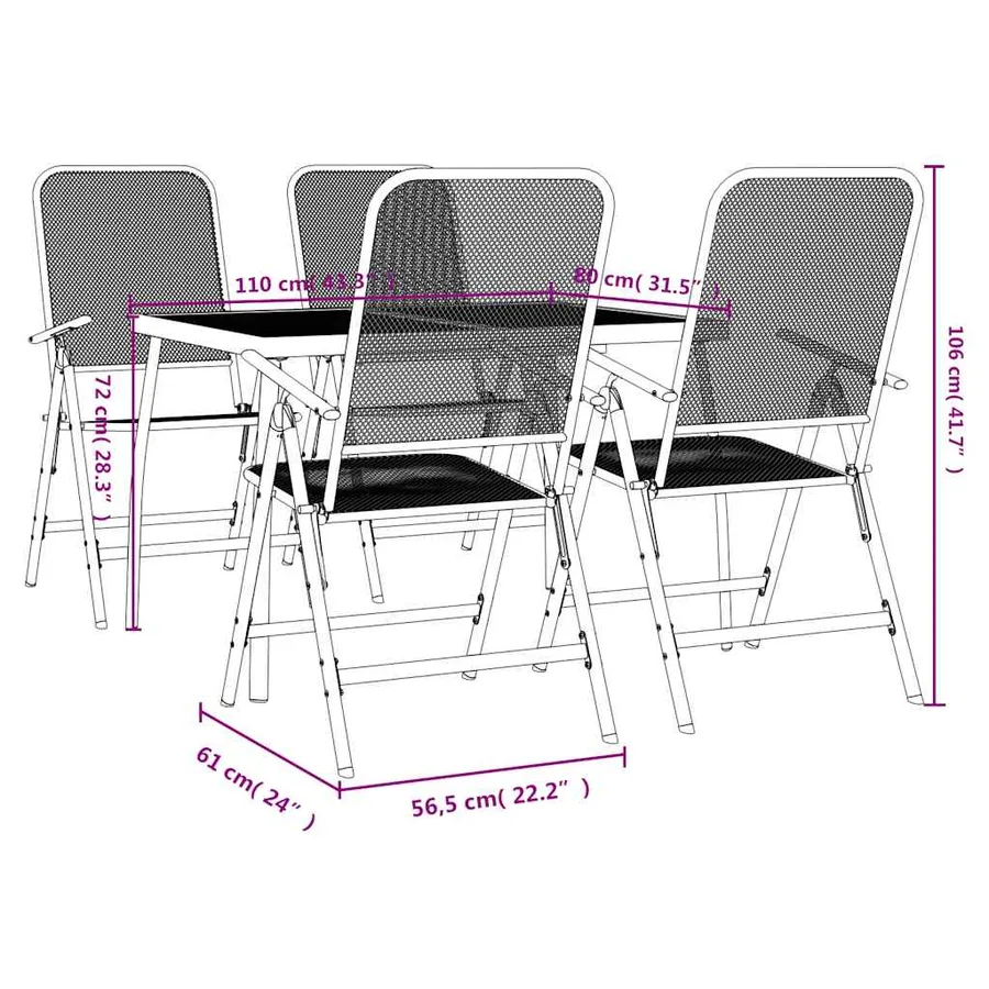 Ensemble à manger de jardin 5 pcs anthracite métal maille - 10