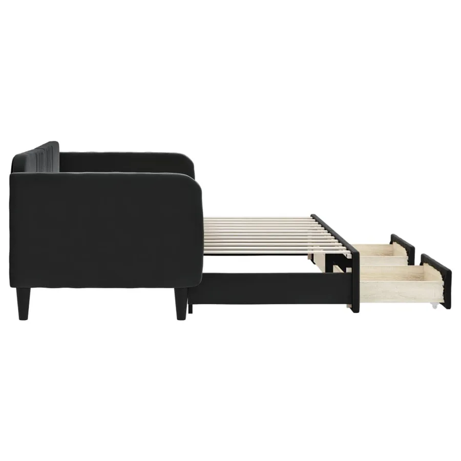 Lit de jour avec gigogne et tiroirs sans matelas noir 80x200 cm - 4