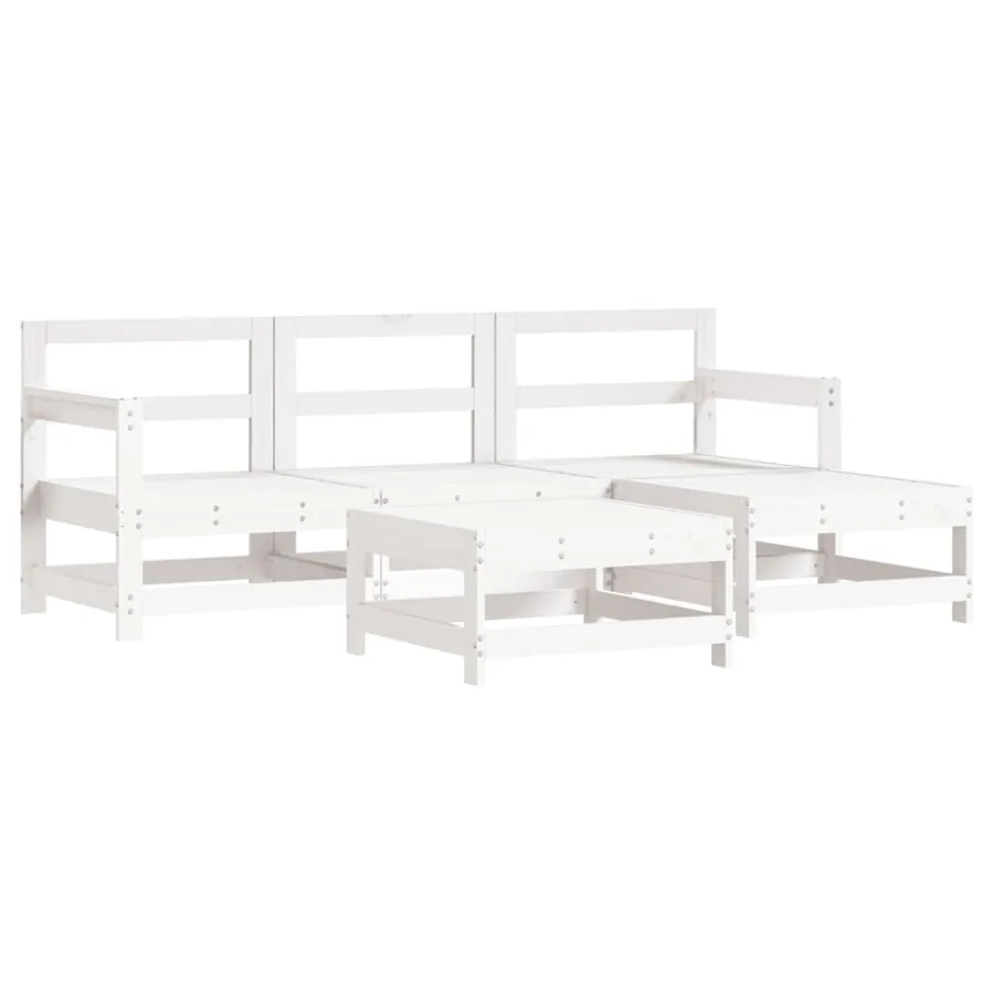 Salon de jardin 5 pcs avec coussins blanc bois massif - 3