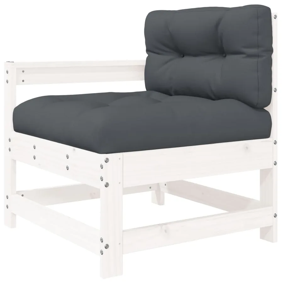 Salon de jardin 5 pcs avec coussins blanc bois massif - 4