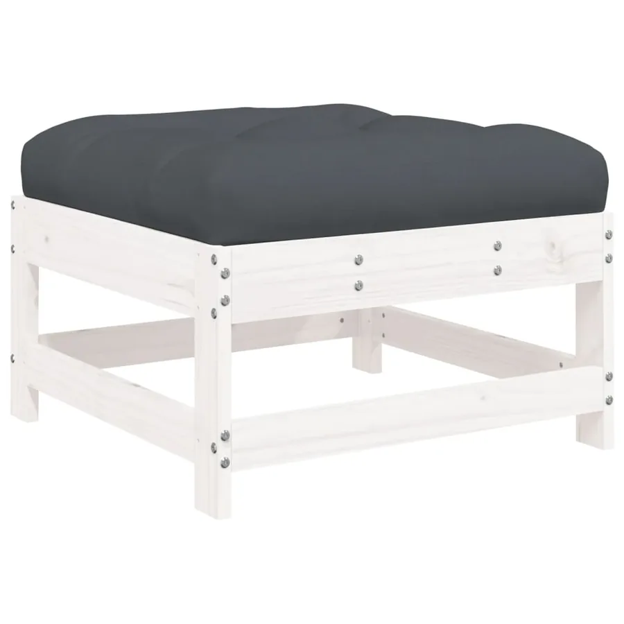 Salon de jardin 5 pcs avec coussins blanc bois massif - 6
