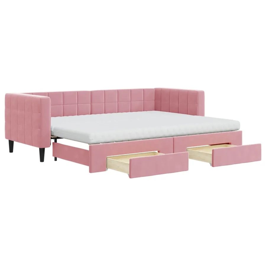 Lit de jour avec gigogne et tiroirs rose 80x200 cm velours - 2