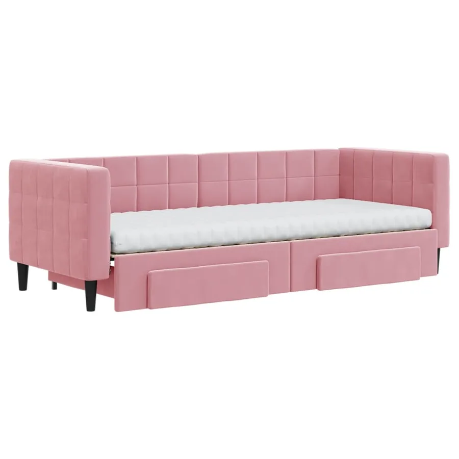 Lit de jour avec gigogne et tiroirs rose 80x200 cm velours - 3
