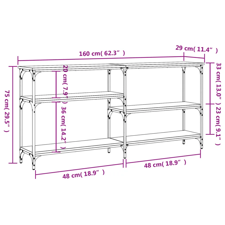 Table console chêne marron 160x29x75 cm Bois d'ingénierie - 9