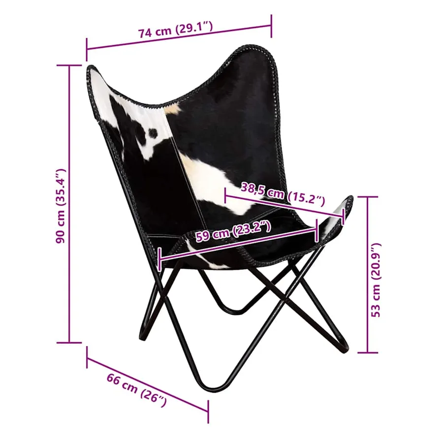 Chaise papillon noir et blanc cuir de vache - 10
