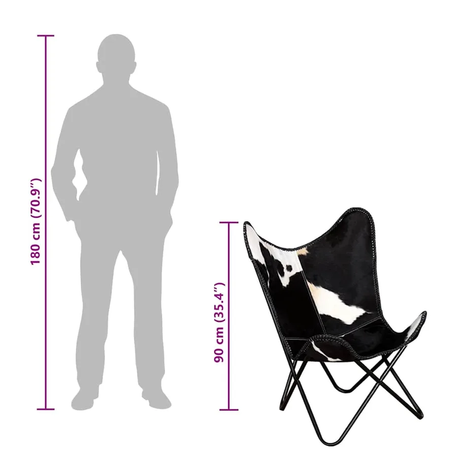 Chaise papillon noir et blanc cuir de vache - 11