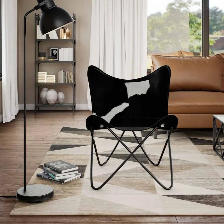 Chaise papillon noir et blanc cuir de vache - 3