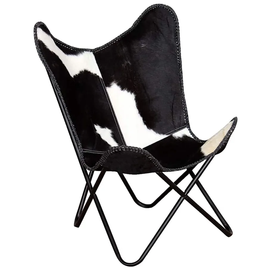 Chaise papillon noir et blanc cuir de vache - 4