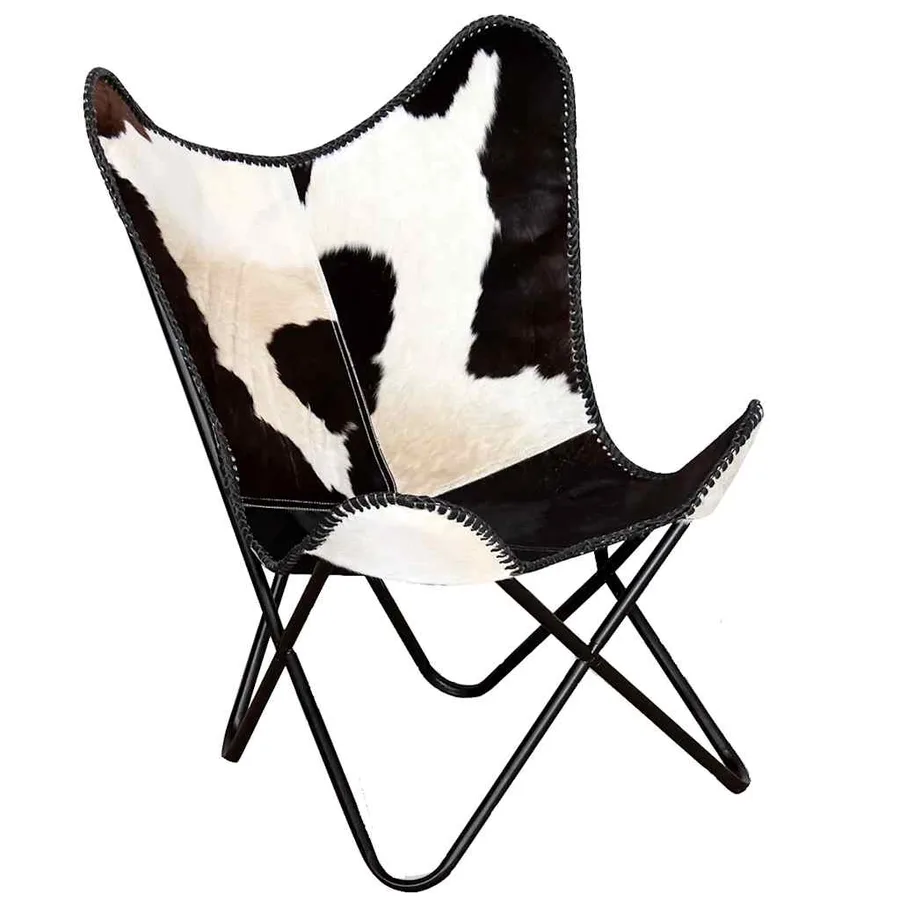 Chaise papillon noir et blanc cuir de vache - 5