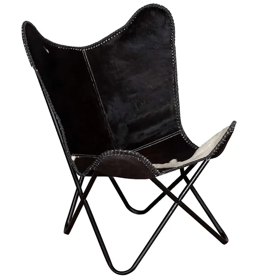 Chaise papillon noir et blanc cuir de vache - 6