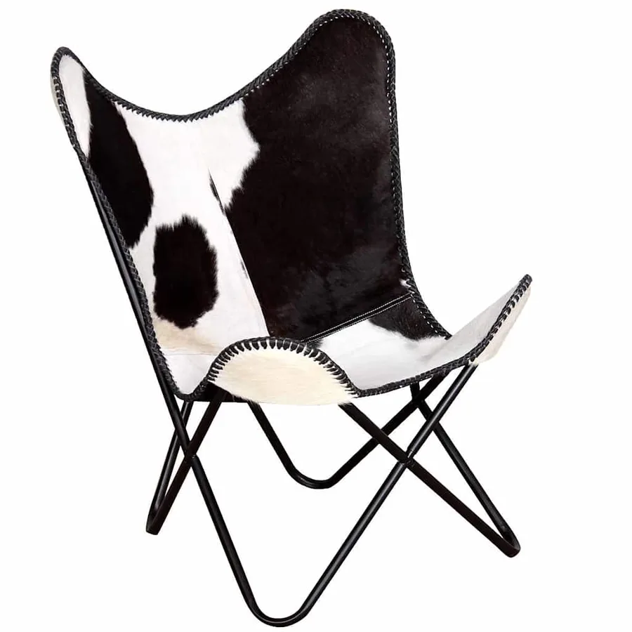 Chaise papillon noir et blanc cuir de vache - 7