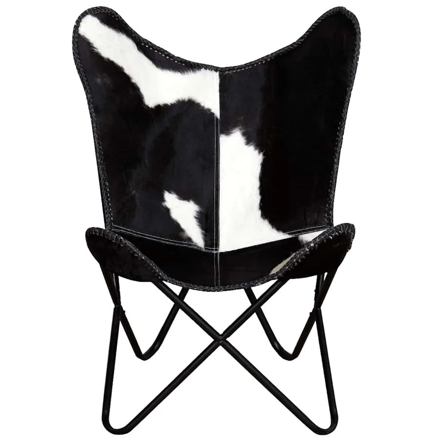 Chaise papillon noir et blanc cuir de vache - 8