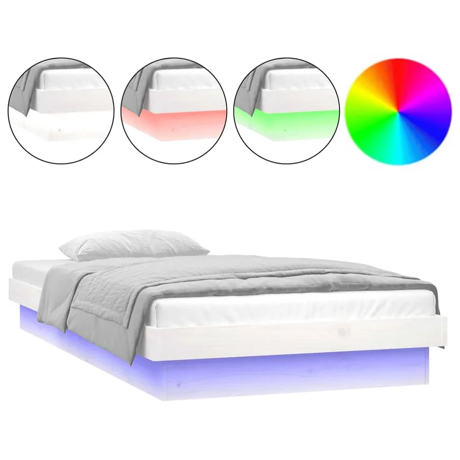 Cadre de lit à LED sans matelas blanc bois massif - 2