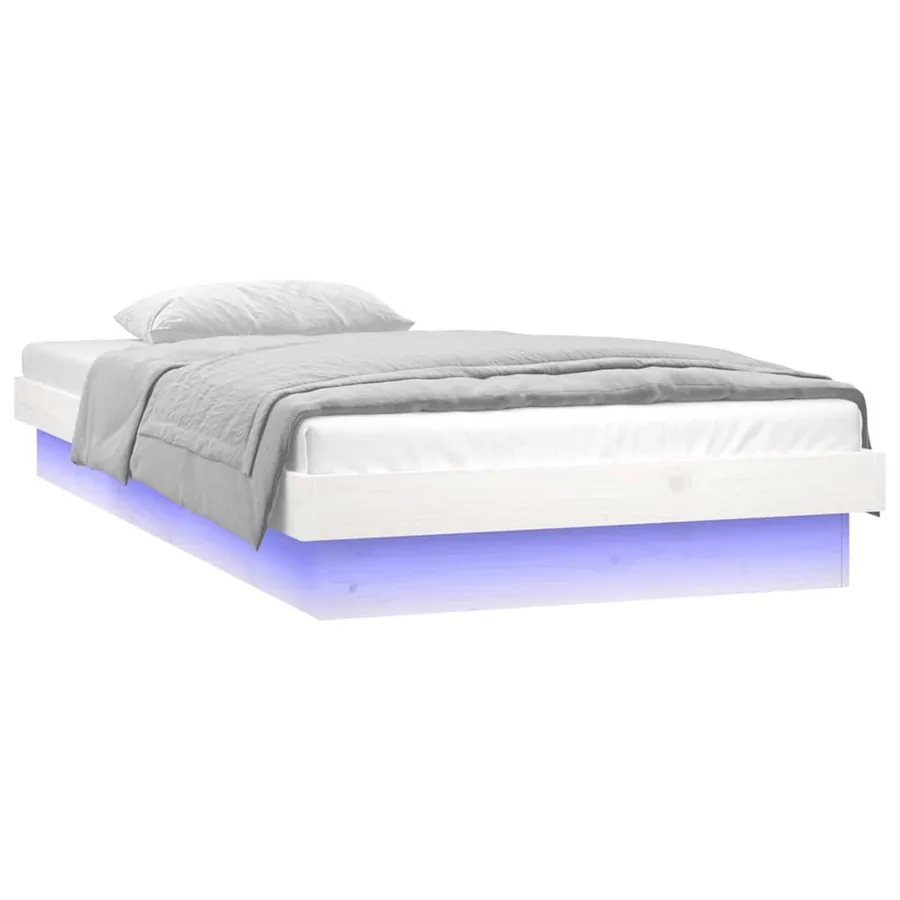 Cadre de lit à LED sans matelas blanc bois massif - 5